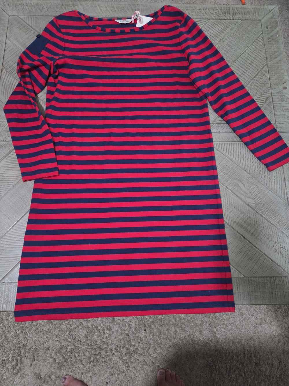 NWT Vineyard Vines Red Velvet & Navy Striped Knit Dress XS Long Sleeve